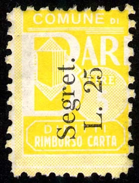 Marca da Bollo del Comune di BARI su Carta Bianca di dimensioni 15 x 20 mm