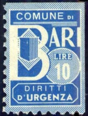 Marca da Bollo del Comune di BARI su Carta Bianca di dimensioni 15 x 20 mm