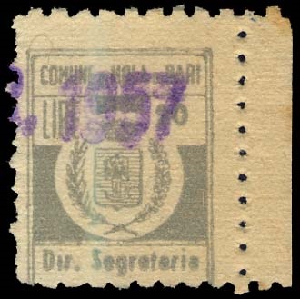 Marca da Bollo del Comune di BARI su Carta Bianca di dimensioni 14 x 19 mm