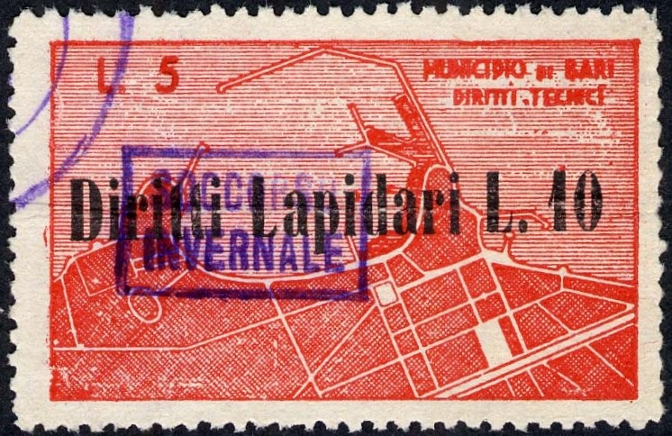 Marca da Bollo del Comune di BARI su Carta Bianca di dimensioni 45 x 28 mm