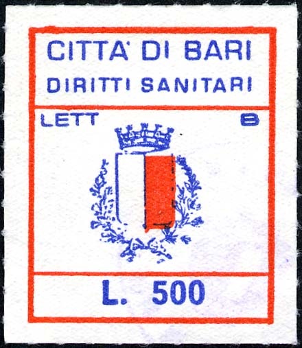 Marca da Bollo del Comune di BARI su Carta Bianca di dimensioni 25 x 30 mm
