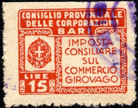 Marca da Bollo del Comune di BARI su Carta Bianca di dimensioni 24 x 19 mm