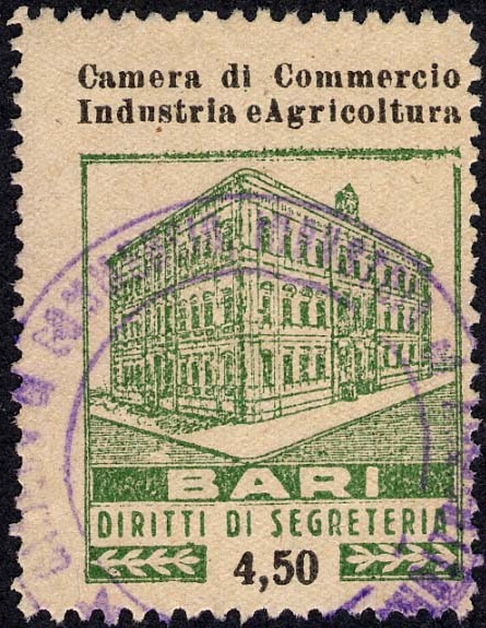 Marca da Bollo del Comune di BARI su Carta Bianca di dimensioni 24 x 33 mm