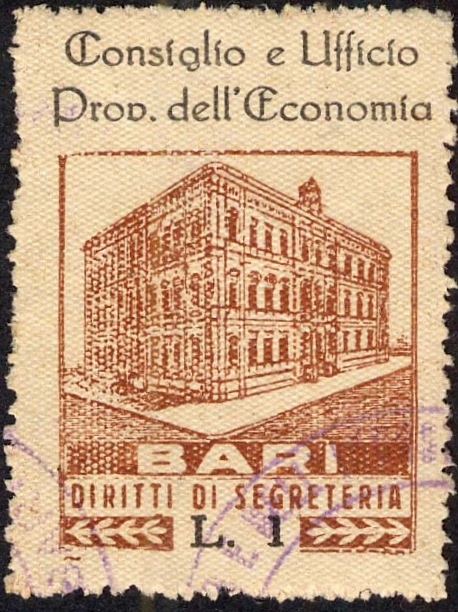 Marca da Bollo del Comune di BARI su Carta Bianca di dimensioni 24 x 35 mm