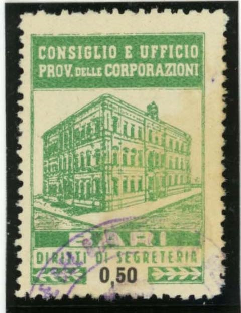 Marca da Bollo del Comune di BARI su Carta Bianca di dimensioni 24,5 x 34,5 mm