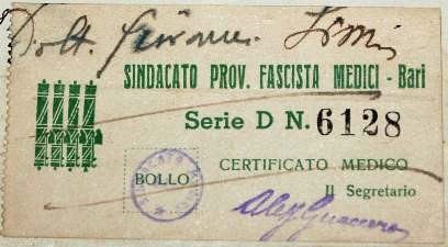 Marca da Bollo del Comune di BARI su Carta Bianca di dimensioni 70 x 38 mm