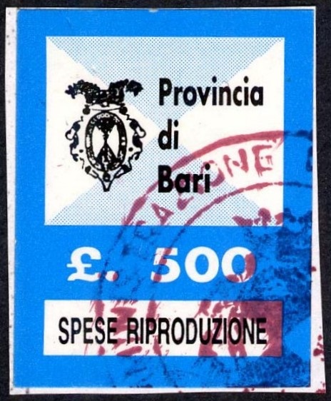 Marca da Bollo del Comune di BARI su Carta Bianca di dimensioni 29 x 36 mm