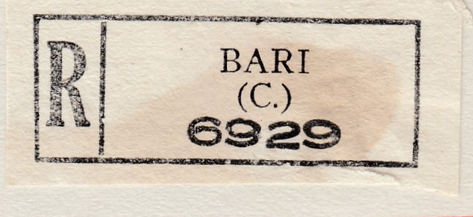 Marca da Bollo del Comune di BARI su Carta Bianca di dimensioni 34 x 13 mm