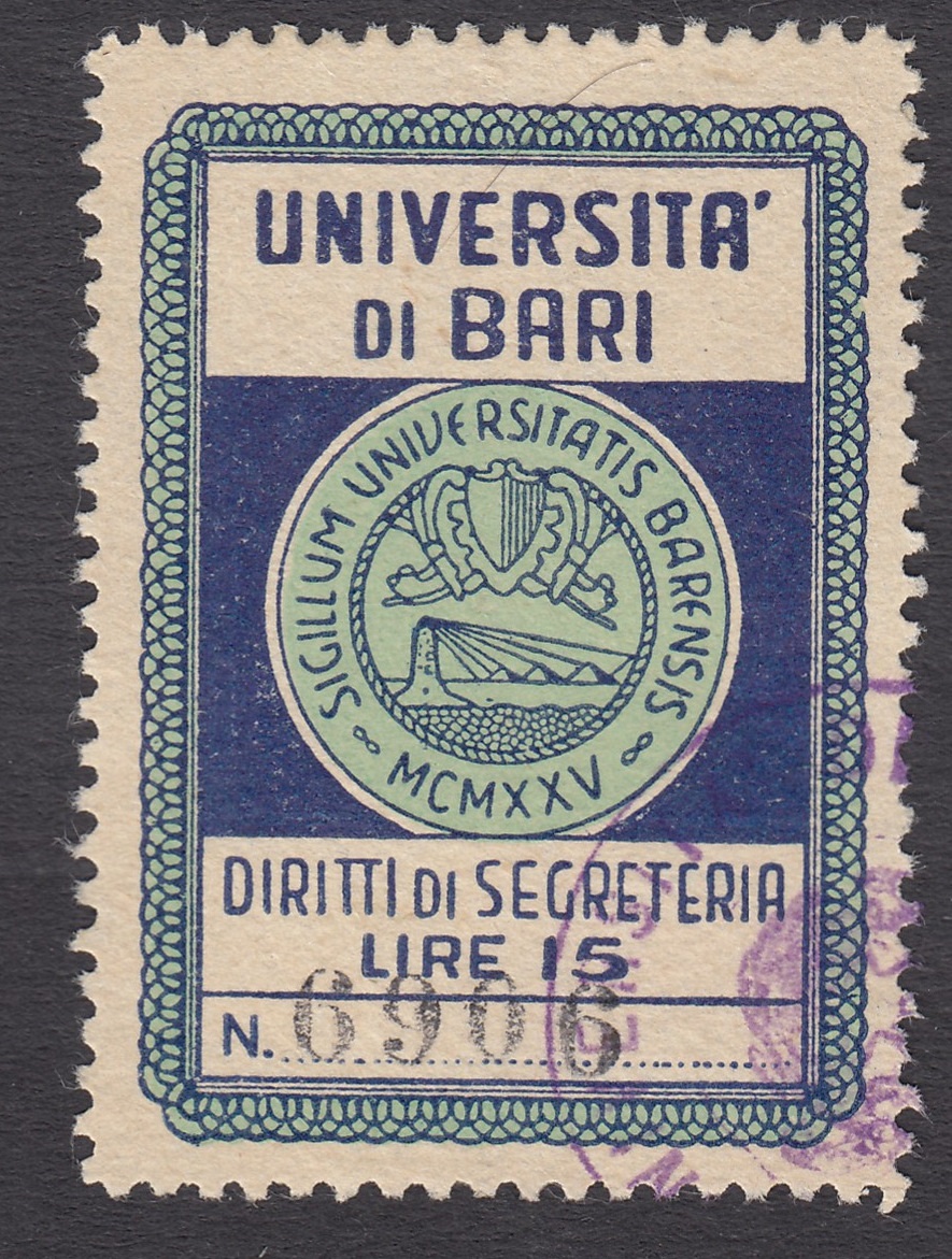 Marca da Bollo del Comune di BARI su Carta Bianca di dimensioni 28 x 41 mm