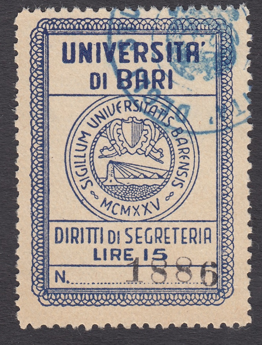 Marca da Bollo del Comune di BARI su Carta Bianca di dimensioni 28 x 41 mm