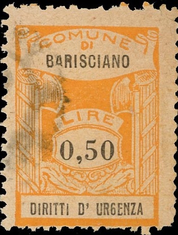 Marca da Bollo del Comune di BARISCIANO su Carta Bianca di dimensioni 20 x 28,5 mm