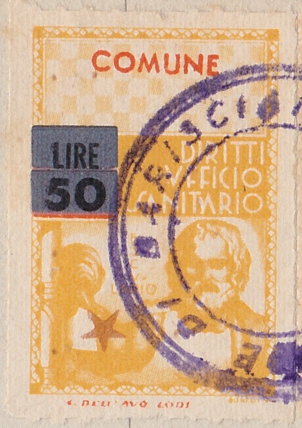 Marca da Bollo del Comune di BARISCIANO su Carta Bianca di dimensioni 22 X 33 mm