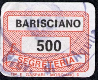 Marca da Bollo del Comune di BARISCIANO su Carta Bianca di dimensioni 19 x 14 mm