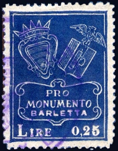 Marca da Bollo del Comune di BARLETTA su Carta Bianca di dimensioni 22 x 30 mm