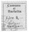 Marca da Bollo del Comune di BARLETTA su Carta Bianca di dimensioni 20 x 22 mm