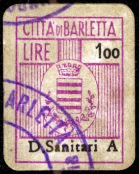 Marca da Bollo del Comune di BARLETTA su Carta Bianca di dimensioni 15 x 20 mm