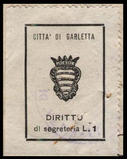 Marca da Bollo del Comune di BARLETTA su Carta Bianca Sottile di dimensioni 21,5 x 33,5 mm