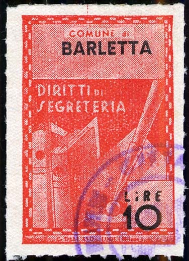 Marca da Bollo del Comune di BARLETTA su Carta Bianca di dimensioni 21 x 32 mm