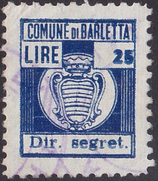 Marca da Bollo del Comune di BARLETTA su Carta Bianca di dimensioni 16 x 19 mm