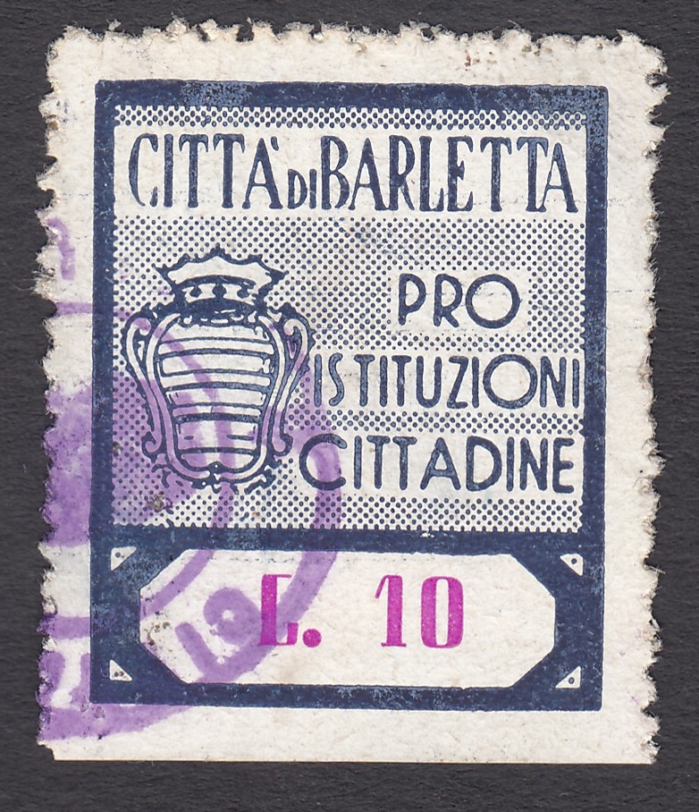 Marca da Bollo del Comune di BARLETTA su Carta Bianca di dimensioni 24 x 29 mm