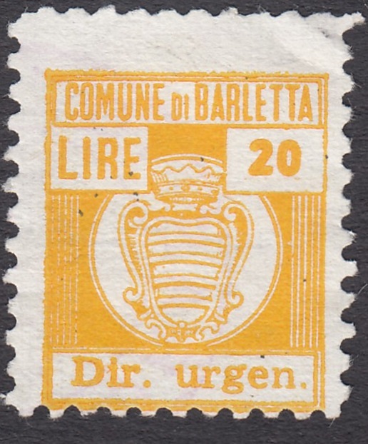 Marca da Bollo del Comune di BARLETTA su Carta Bianca di dimensioni 16,5 x 20 mm