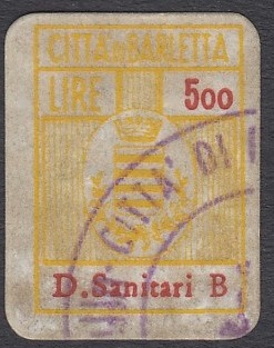 Marca da Bollo del Comune di BARLETTA su Carta Bianca di dimensioni 16 x 22 mm