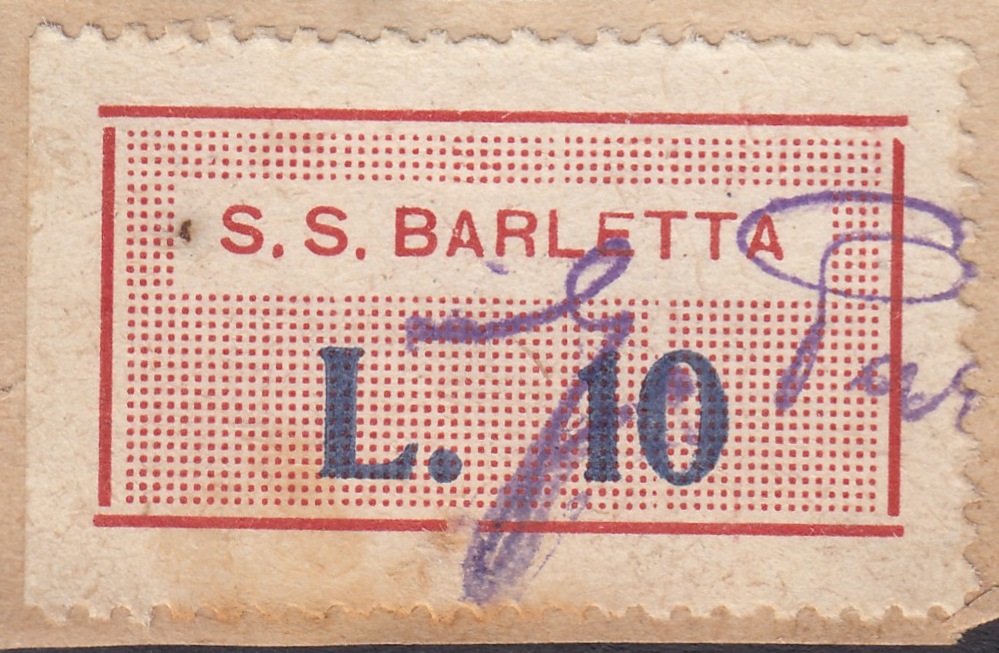 Marca da Bollo del Comune di BARLETTA su Carta Bianca di dimensioni 33 x 17 mm