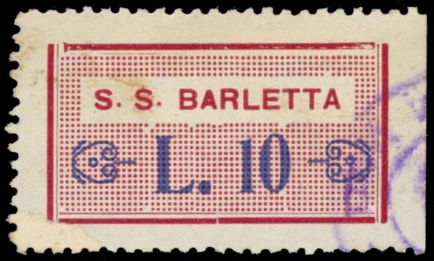 Marca da Bollo del Comune di BARLETTA su Carta Bianca di dimensioni 33 x 17 mm