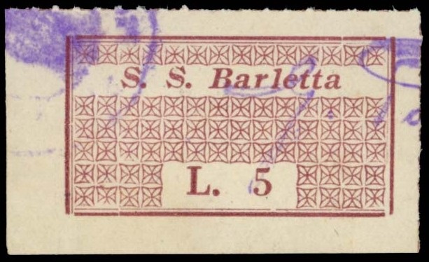 Marca da Bollo del Comune di BARLETTA su Carta Bianca di dimensioni 33 x 17 mm