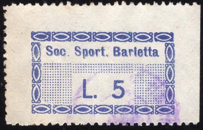 Marca da Bollo del Comune di BARLETTA su Carta Bianca di dimensioni 31 x 18 mm
