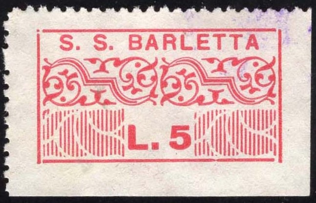 Marca da Bollo del Comune di BARLETTA su Carta Bianca di dimensioni 31 x 18 mm