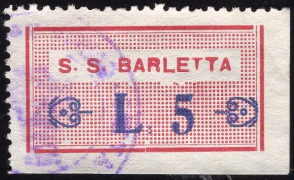 Marca da Bollo del Comune di BARLETTA su Carta Bianca di dimensioni 31 x 18 mm
