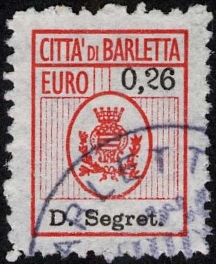 Marca da Bollo del Comune di BARLETTA su Carta Bianca di dimensioni 14,5 x 20 mm