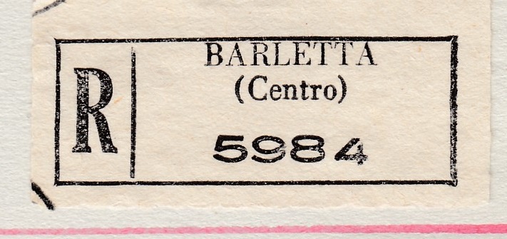 Marca da Bollo del Comune di BARLETTA su Carta Bianca di dimensioni 34 x 13 mm