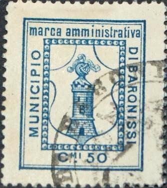 Marca da Bollo del Comune di BARONISSI su Carta Bianca di dimensioni 23 x 29 mm