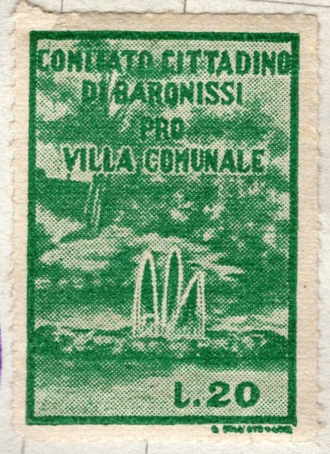 Marca da Bollo del Comune di BARONISSI su Carta Bianca di dimensioni 21 X 33,5 mm