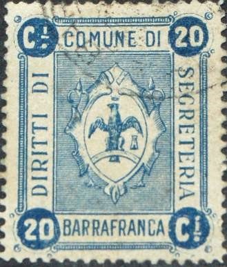 Marca da Bollo del Comune di BARRAFRANCA su Carta Bianca di dimensioni 22 x 27 mm