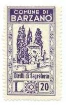 Marca da Bollo del Comune di BARZAGO su Carta Bianca di dimensioni 23,5 x 44 mm