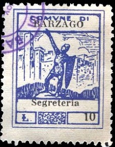 Marca da Bollo del Comune di BARZAGO su Carta Bianca di dimensioni 22,5 x 29 mm