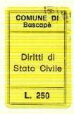 Marca da Bollo del Comune di BASCAPE´ su Carta Giallo di dimensioni 19,5 x 31,5 mm