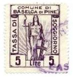 Marca da Bollo del Comune di BASELGA DI PINE´ su Carta Bianca Sottile di dimensioni 25 x . 31,5 mm