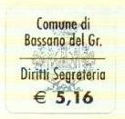 Marca da Bollo del Comune di BASSANO DEL GRAPPA su Carta Bianca di dimensioni 22 X 22 mm