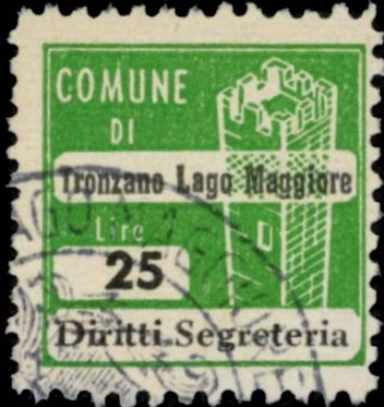 Marca da Bollo del Comune di TRONZANO LAGO MAGGIORE su Carta Bianca di dimensioni 20 x 20 mm