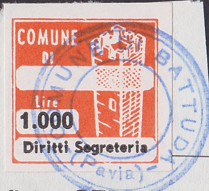 Marca da Bollo del Comune di BATTUDA su Carta Bianca di dimensioni 20 x 20 mm