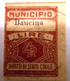 Marca da Bollo del Comune di BAUCINA su Carta Bianca di dimensioni 22,5 x 29 mm