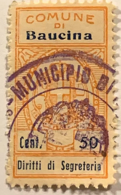 Marca da Bollo del Comune di BAUCINA su Carta Bianca di dimensioni 23 X 33 mm