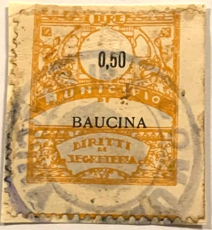Marca da Bollo del Comune di BAUCINA su Carta Bianca di dimensioni 23 x 29 mm