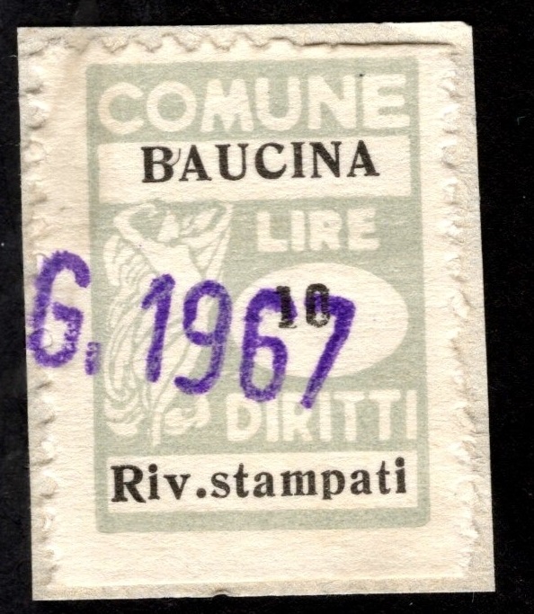Marca da Bollo del Comune di BAUCINA su Carta Bianca di dimensioni 17 x 23 mm