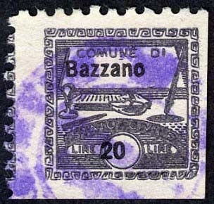 Marca da Bollo del Comune di BAZZANO su Carta Bianca di dimensioni 15 x 15 mm