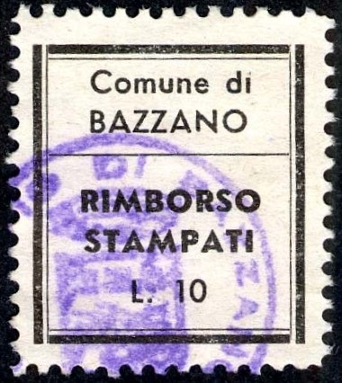 Marca da Bollo del Comune di BAZZANO su Carta Bianca di dimensioni 22 x 20 mm
